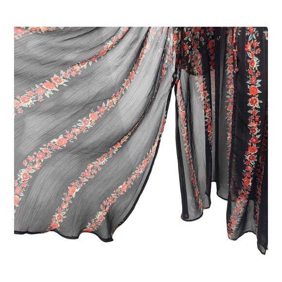 Torrid Womens Lurex Chiffon Floral Sheer Tie Front Maxi Kimono SZ 2 Long Sleeve - Picture 14 of 16